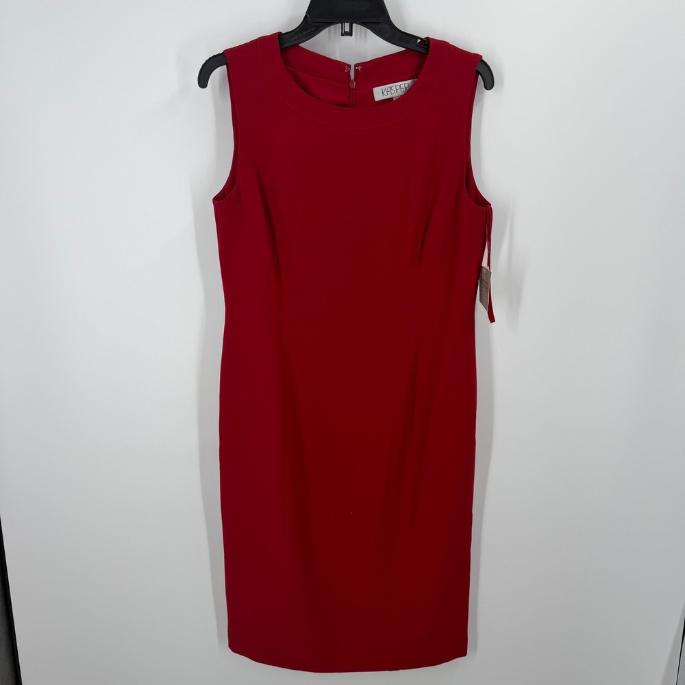 Kasper Sheath Dress Women 8 Fire Red Sleeveless Crew Neck Career NWT
